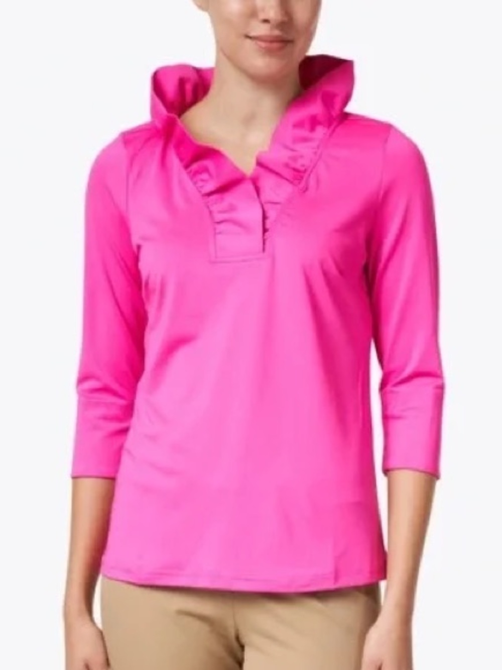 Gretchen Scott Designs Ruffled V-Neck Tunic - Hot Pink